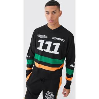 Mens Black Boxy Moto Knitted Jumper