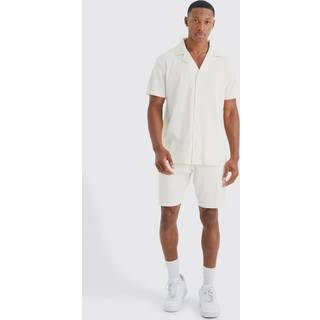 Mens Ecru Short Sleeve Rib Regular Fit Shirt And Short Set