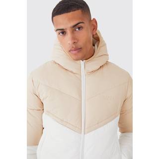 Mens Stone Man Colour Block Quilted Puffer With Hood