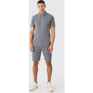 Mens Charcoal Slim Fit Waffle Polo & Short Set