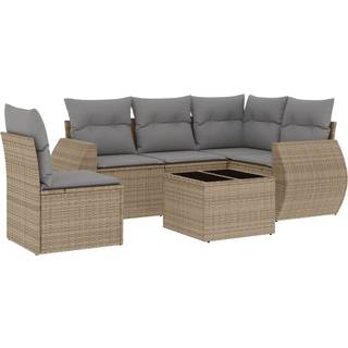 sofasæt til haven 6 dele med hynder polyrattan beige