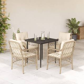 Bistrosæt til Haven 3 Dele med Hynder Polyrattan Beige - 80 cm bordlængde / Skarpt ben / 4