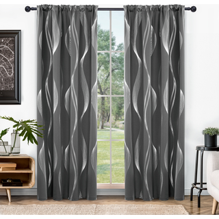 Deconovo Black Out Gardiner 84 tommer lange 2 paneler burg sorte udgardiner til sovev?relse Windows Blackout gardiner til stue s?lvstribe gardine