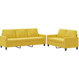 Sofasæt 3 Dele Med Hynder Velour - Gul / med hynder
