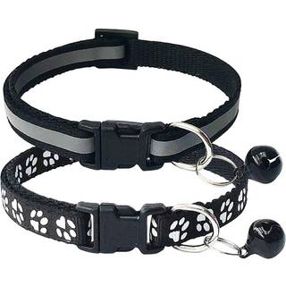 CHBORCHICEN 2-Pack Footprint & Reflective Cat Collar med Bell Basic Dog Cat Collar Buckle Justerbar Polyester Cat Dog Collar eller sikkerhedssele