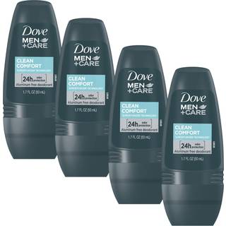 Dove Men? Clean Comfort Roll On Deodorant Aluminium Free for All Day Underarm Odor Protection 4-Pack 1,7 fl oz hver 4 flasker