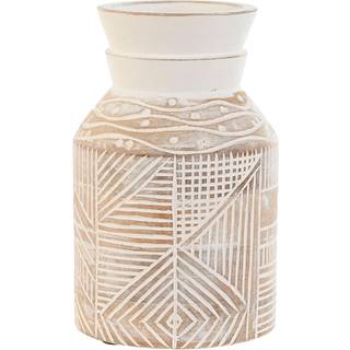 Vase Home ESPRIT Hvid Natur Mangotræ Kolonistil 15 x 15 x 38 cm