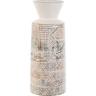 Vase Home ESPRIT Hvid Natur Mangotræ Kolonistil 15 x 15 x 22,5 cm