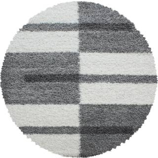 Gala Rund Shaggy tæppe Ternet - Lysegrå - 120x120 (Rund)
