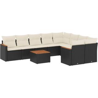 Sofasæt Til Haven 9 Dele Med Hynder Polyrattan - Sort og cremefarvet / Med bord