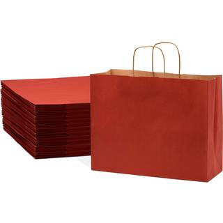 Prime Line Emballage Store rde gaveposer med hndtag Kraftpapir tote til helligdage Julefester Valentinsdag Shopping Bulk 16x6x12 100 Pack