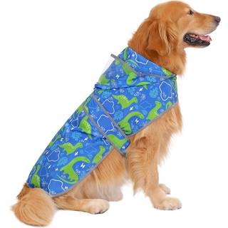 HDE regnfrakke til hunde med klar htte regnjakke Poncho til sm mellemstore hunde dinosaurer - XL