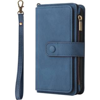 iPhone SE (2022 / 2020) / 8 / 7 Kunstlæder Flip Cover - Strop & Pung m. 15 Kortholdere - Blå