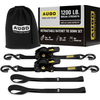 Augo udtrækkelige skraldestropper | 2 Heavy Duty Ratchet Stropper Selvudtagelige bånd med bløde sløjfer og opbevaringspose til motorcykel Truck t