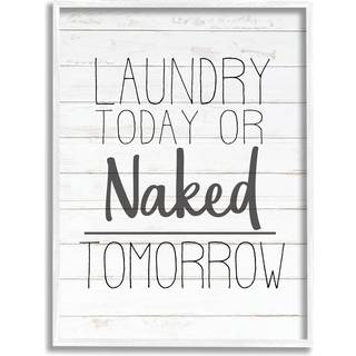 Stupell Industries vaskeri i dag eller n?gen i morgen sort og hvidt planket look design af Kimberly Allen indrammet v?gkunst 16 x 20