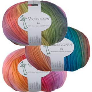 Viking Iris 468 Multi gul/cerise Indhold: 80% Superwash merinould, 20% nylon Vægt/længde: 100 g = 270 meter Anbefalede pinde: 5-7 mm Strikkefasthed: 10 x 10 cm = 15-16 m Vask: Max 30°C / Tørres fladt.