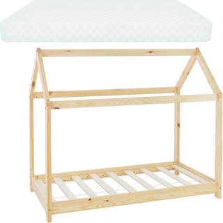 ML Design Bed80x160cm med sengehimmel og spalteramme, natur