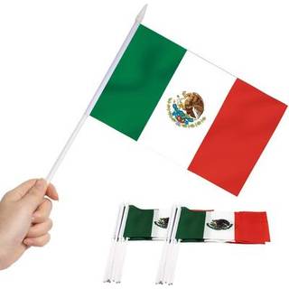 Anley Mexico Mini Flag 12 Pack - Håndholdt små miniature mexicanske flag på pind - Fade Resistant & Vivid Colours - 5x8 tommer med solid stang og