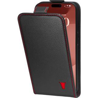 iPhone 15 Pro Leather Flip Case (MagSafe Charging) - Black with Red Detail