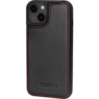 iPhone 15 Plus Leather Bumper Case (with MagSafe Charging) - Black with Red Detail