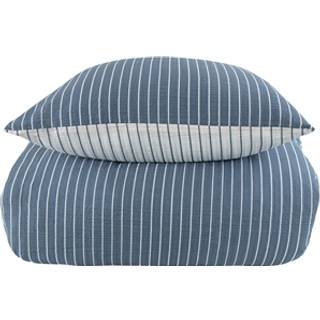 Bæk og Bølge kingsize sengetøj 240x220 cm - Blåt sengesæt med striber i vendbart design - 100% bomuld - Krepp sengelinned - By Night