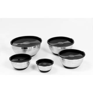 Skålsæt med 5 metal skåle, med låg og skridsikker bund