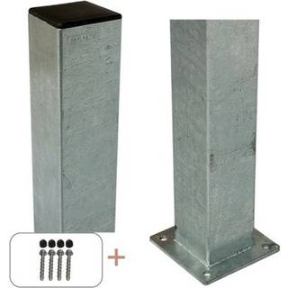 PLUS stålstolpe med fod inkl. stolpeafdækning/bolte, stål - 8 x 8 x 150 cm