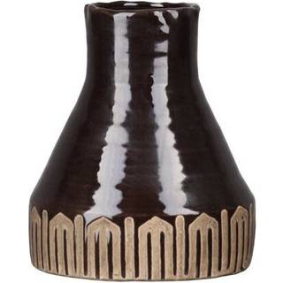 Urban Trends kollektion 41506 keramisk rund vase med uregelm?ssig smalle l?ber og b?ndet tribal m?nster design bund, glans finish - m?rkebrun
