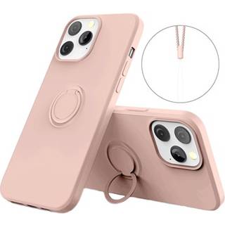 iPhone 13 Pro Liquid Silikone Cover med Ring Holder - Pink