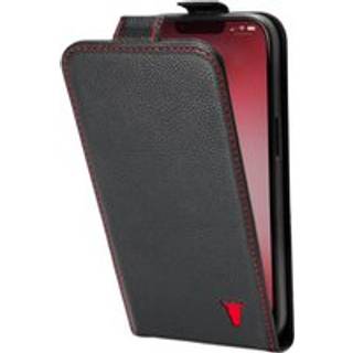 iPhone 14 Leather Flip Case (MagSafe Charging) - Black with Red Detail