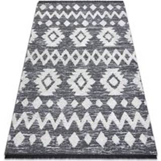 Tæppe MOROC Zigzag 22319 Økologisk, EKO SISAL kvaster - to niveauer af fleece grå / fløde, lavet af genbrugsbomuld 155x220 cm