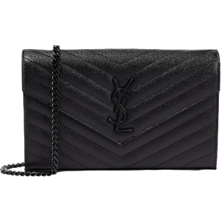 Saint Laurent Cassandre matelassÃ© leather wallet on chain - black - One Size