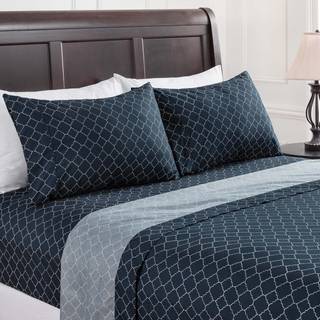 Chanasya Premium Quatrefoil Print Geometric M?nstret King Size Sengplade S?t 4 -delt - 1 Flat ark 1 Fitted Sheet 2 Pillowcases - Ultra Soft Luksu