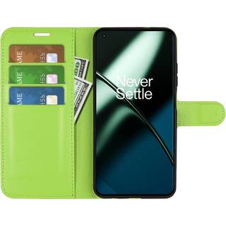 OnePlus 11 PU Litchi Læder Flip Cover m. Pung - Grøn
