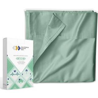 100% Natural Cotton Flat Sheet - 600 trådräkning mjuk och skarpa andningshotell lyxig toppark endast ultra premium sateen väv - salvia grön drott