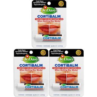 Dr. Dan's Cortibalm -3 Pack - För torra spruckna läppar - Healing Lip Balm för allvarligt kapade läppar - designad för män kvinnor och barn