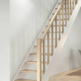 DOLLE Helsinki ligeløbstrappe, ubehandlet eg, hvid, gelænder med træbalustre