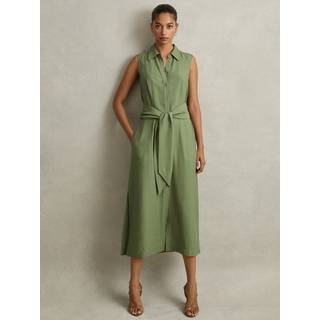 Reiss Reiss Green Morgan Viscose Blend Belted Shirt Dress