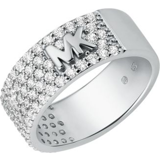 MK Mott Precious Metal-Plated Sterling Silver Pavé Logo Ring - Silver - Michael Kors - EU 52