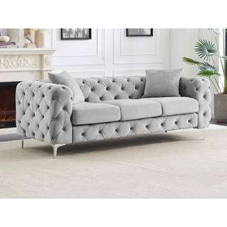 Chesterfield 3-personers sofa i lysegrå velour EDWINA