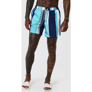 Mens Multi Mid Length Brush Stroke Split Hem Swim Shorts