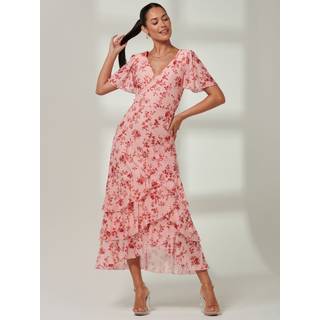 Jolie Moi Jolie Moi Pink Daleysa Frill Hem Mesh Maxi Dress