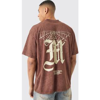 Mens Chocolate Oversized Acid Wash M Graphic T-shirt
