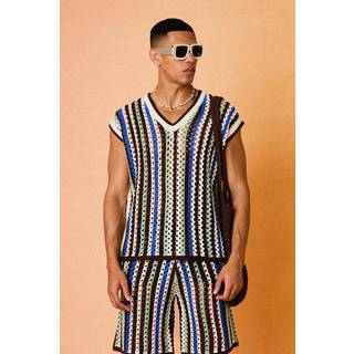 Mens Multi Boxy Oversized Open Stitch V Neck jumper Vest