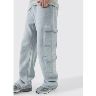 Mens Grey Marl Tall Straight Leg Top Stitch Cargo Joggers
