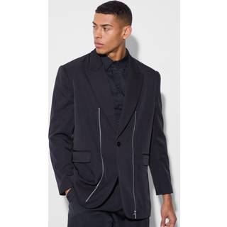 Mens Black Zip Front Detail Blazer
