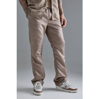 Mens Taupe Tall Elasticated Waist Slim Gusset Texture Trouser