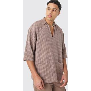 Mens Taupe Open Weave Overhead V Neck Shirt