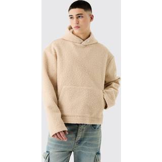 Mens Beige Oversized Boxy Boucle Borg Hoodie