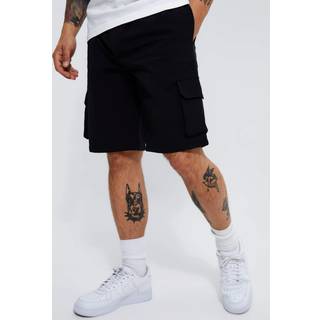 Mens Black Elasticated Relaxed Cargo Stretch Short